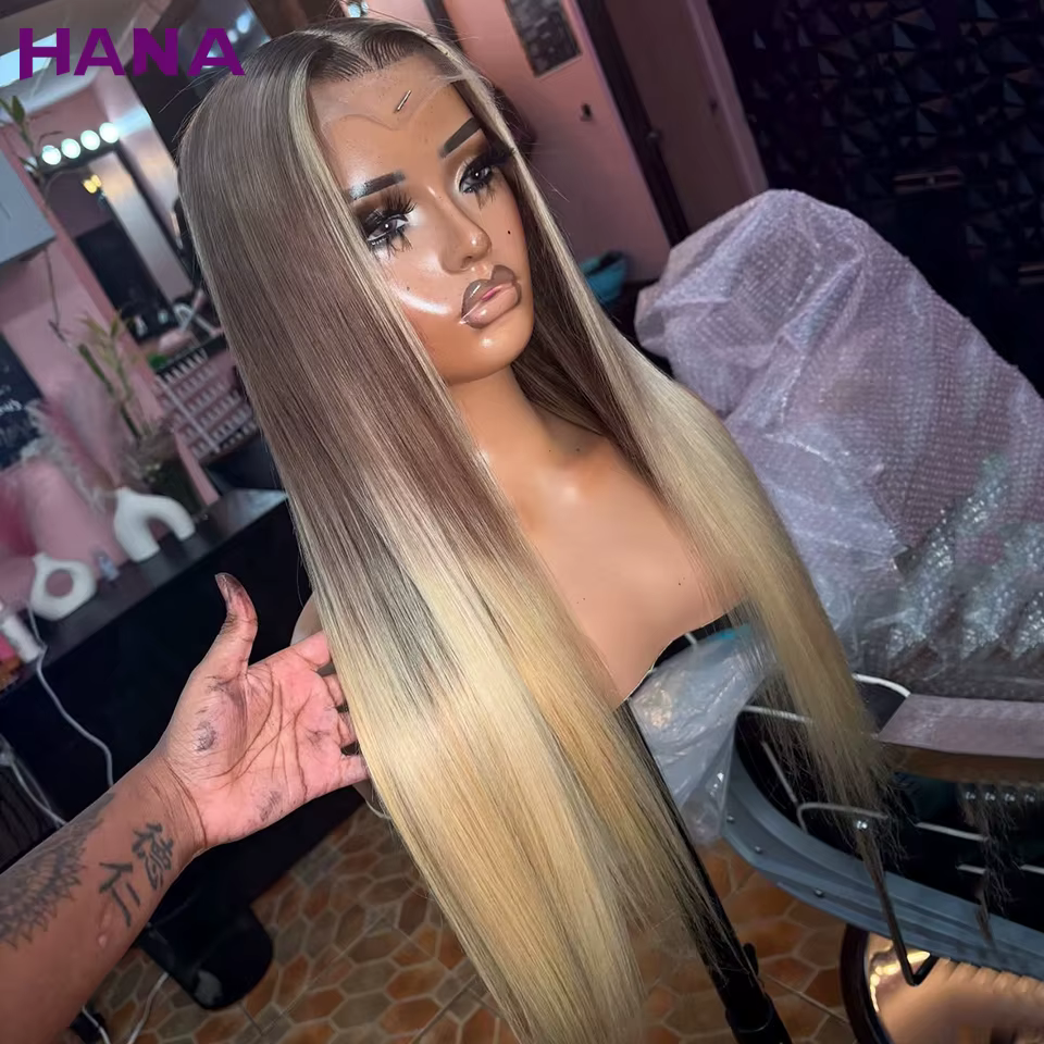Perruque Ombrée Gris Blond 5x5 avec Fermeture pour Femme