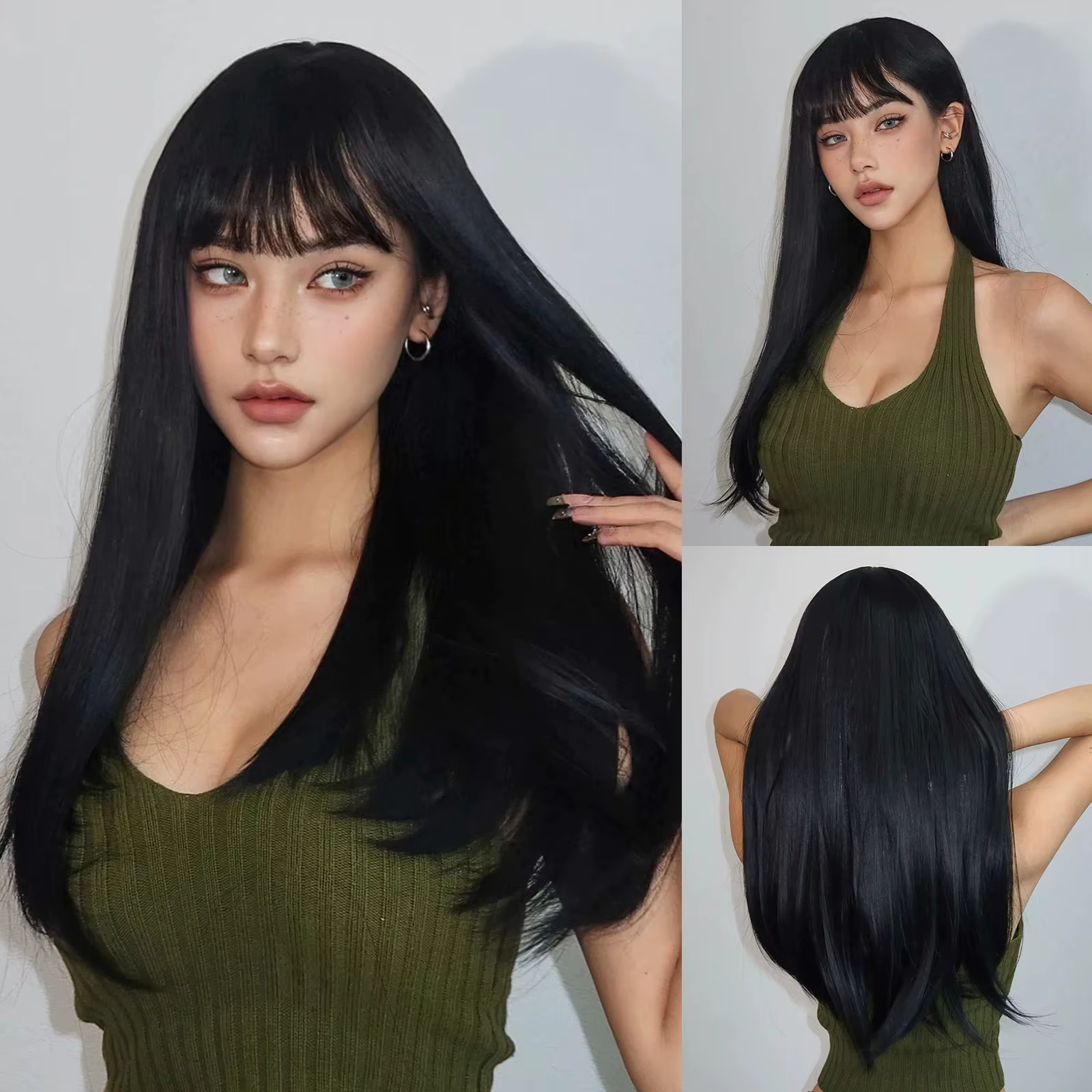 Nouvelle perruque synthétique de 26 pouces avec cheveux longs et raides – parfaite pour le cosplay d'Halloween