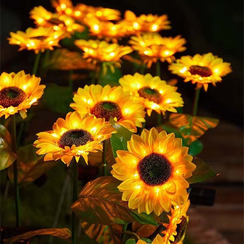Le tournesol solaire allume les lumières jaunes extérieures de fleur de soleil de LED adaptées à la décoration de jardin de voie de rue de pelouse de cour de tache scénique