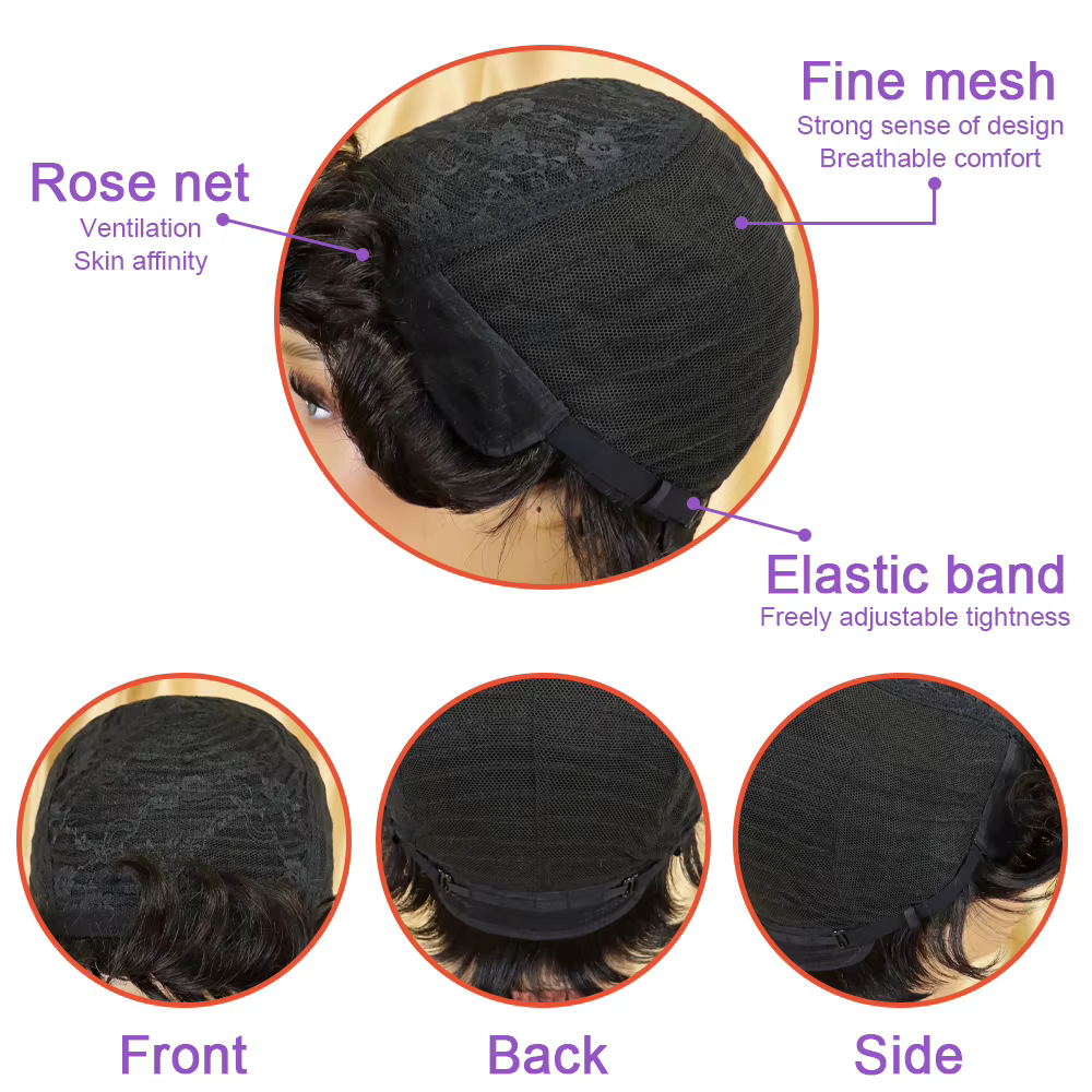 Perruque de cheveux humains gris Pixie entièrement fabriquée à la machine
