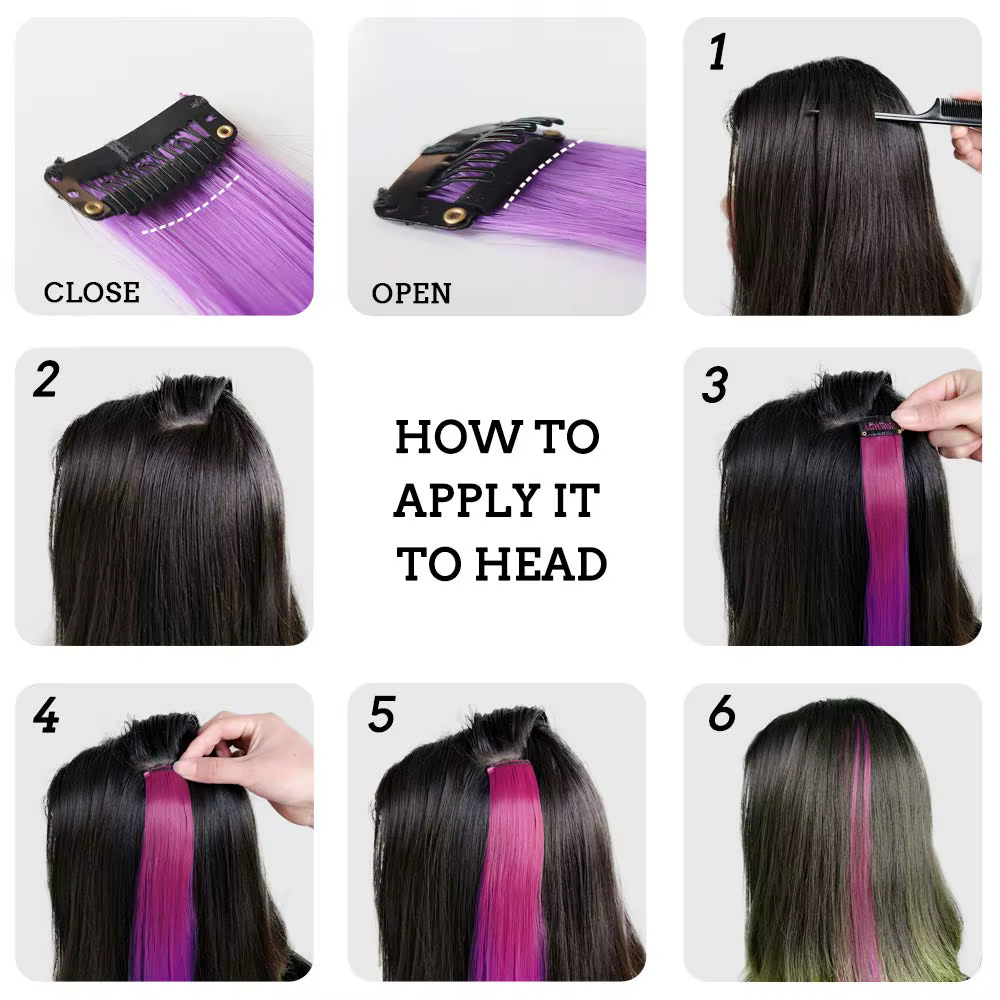 Extensions capillaires synthétiques à Clip rouge et bleu