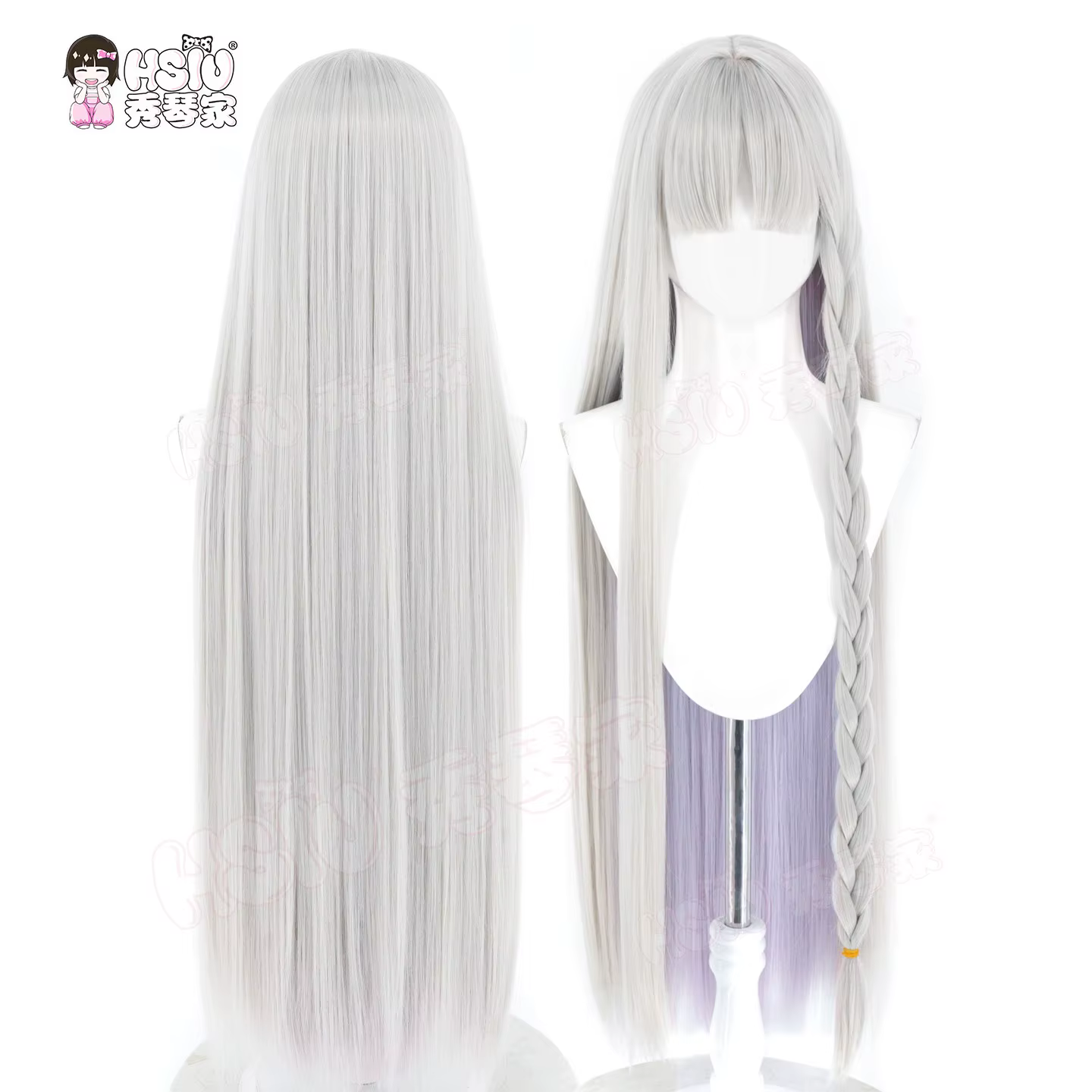 Perruque de cosplay synthétique en fibre Francesca Prelati HSIU, longue, gris argenté mélangé violet taro, pour le jeu Fate/strange