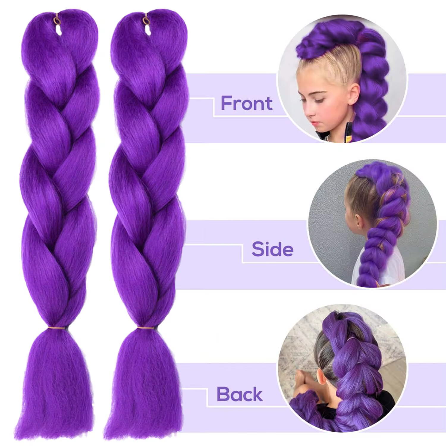 Extensions de cheveux synthétiques tressés violets longs de 24 pouces