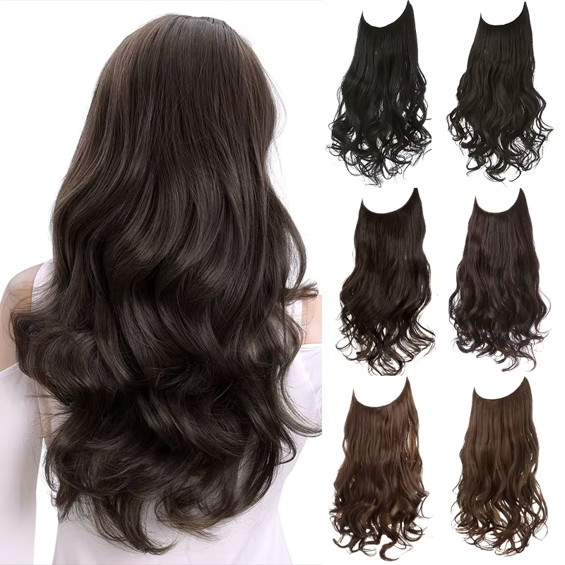 Extensions capillaires synthétiques invisibles de qualité supérieure, postiches sans Clips, postiche longue et ondulée naturelle, faux cheveux pour femmes