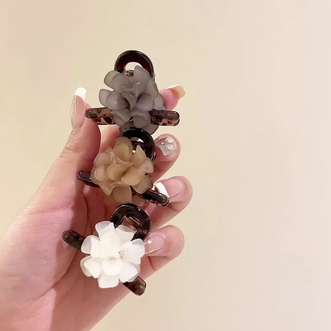 Petites pinces à cheveux camélia en acrylique pour femmes et filles