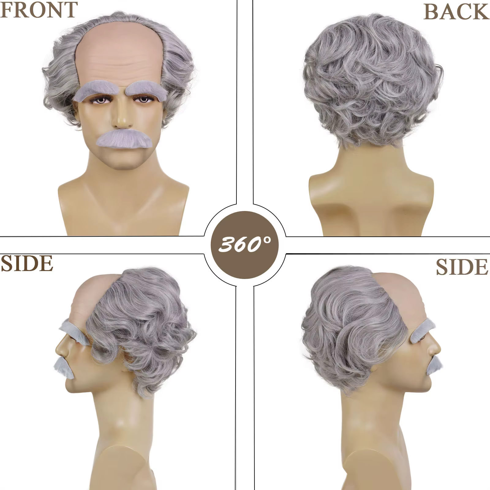 Perruque synthétique grise pour hommes âgés