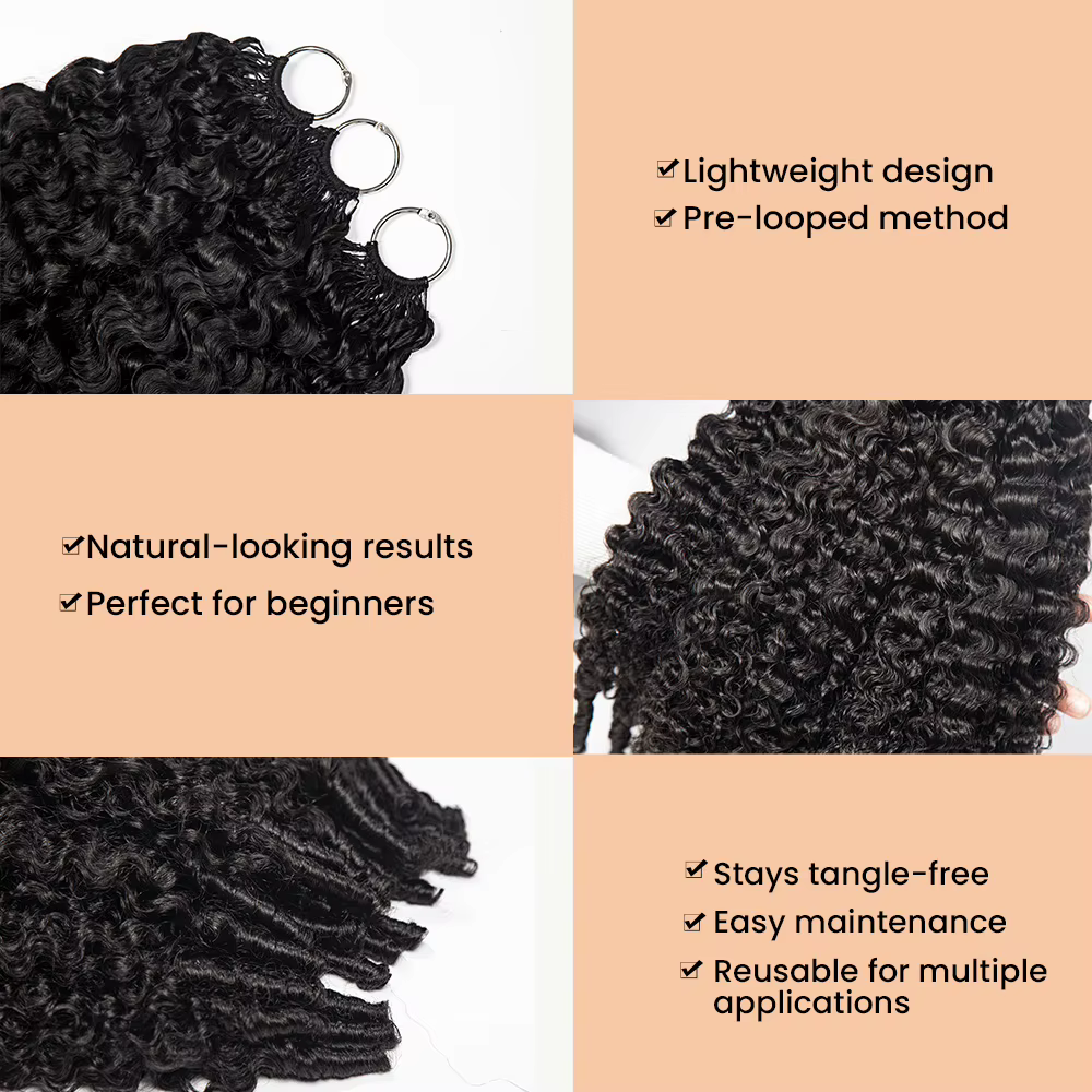 Coily End plume Crochet Extensions de cheveux humains sans noeud Invisible sans couture
