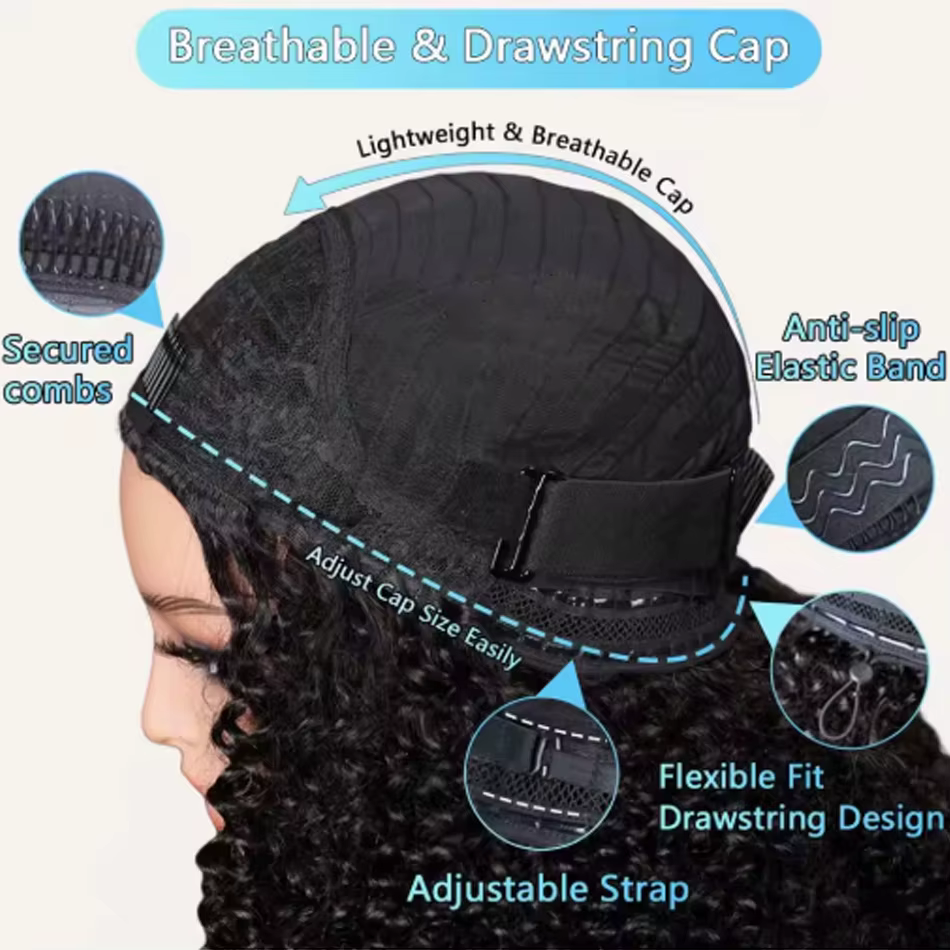 Perruque mi-tête bouclée crépue en cheveux humains