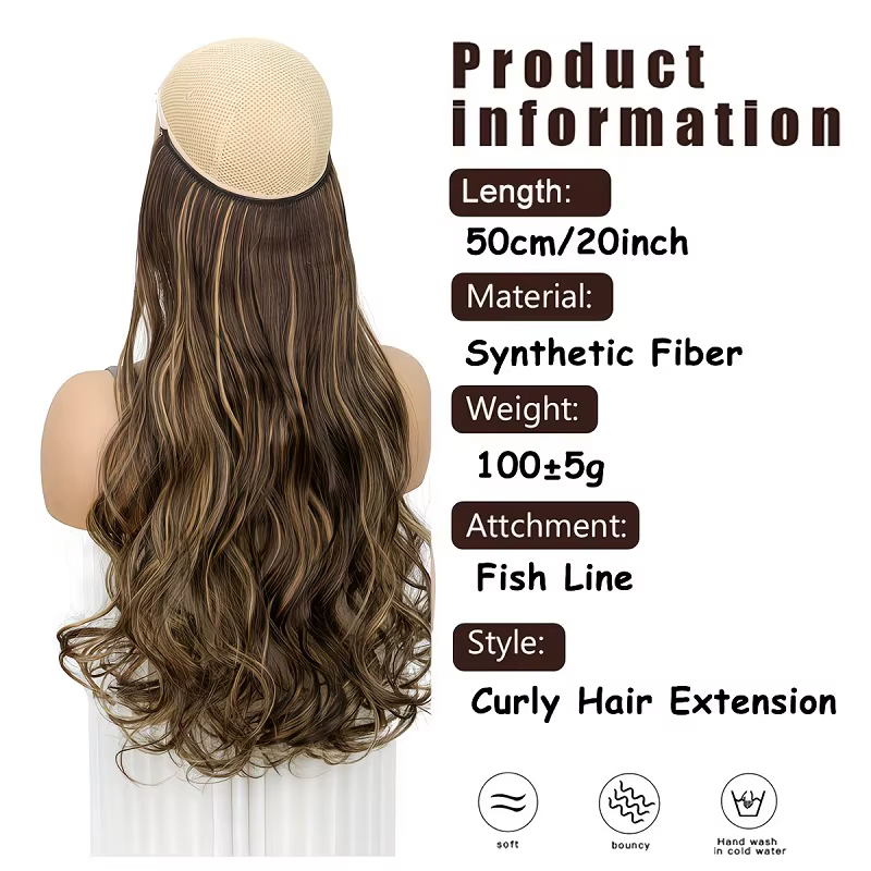 Extensions de cheveux synthétiques invisibles de 20 pouces pour femmes