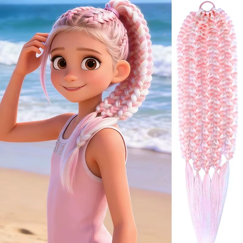 Extensions de cheveux queue de cheval couleur rose pour enfants