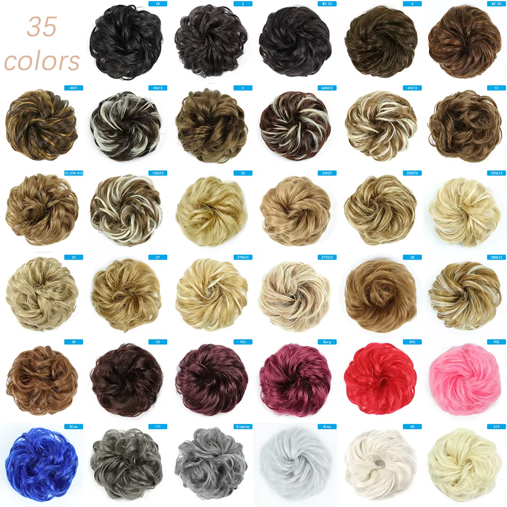 AZQUEEN Chignon en désordre Extension de cheveux bande élastique synthétique vague bouclée