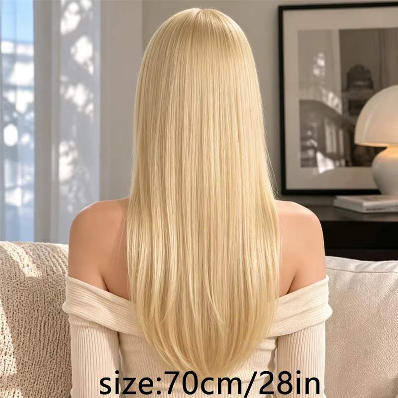 Perruque synthétique blonde droite de 28 pouces de long