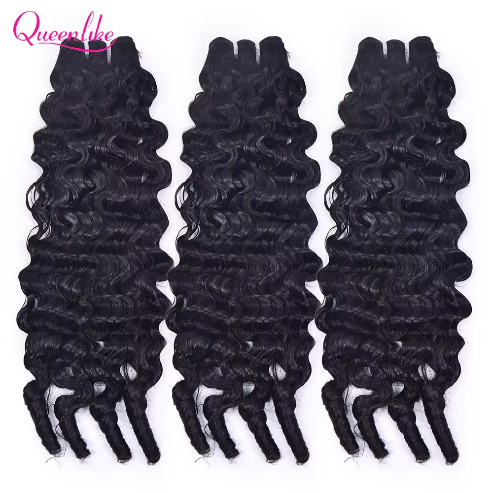 Queenlike birman bouclés cheveux humains crus paquets 15A Double dessiné 1/3/4
