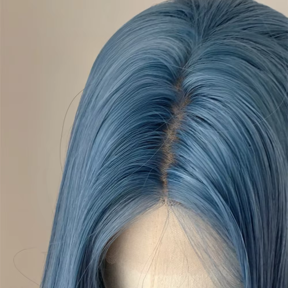 Perruque Lolita Synthétique Longue et Lisse avec Filet de Fixation Frontale en Dentelle