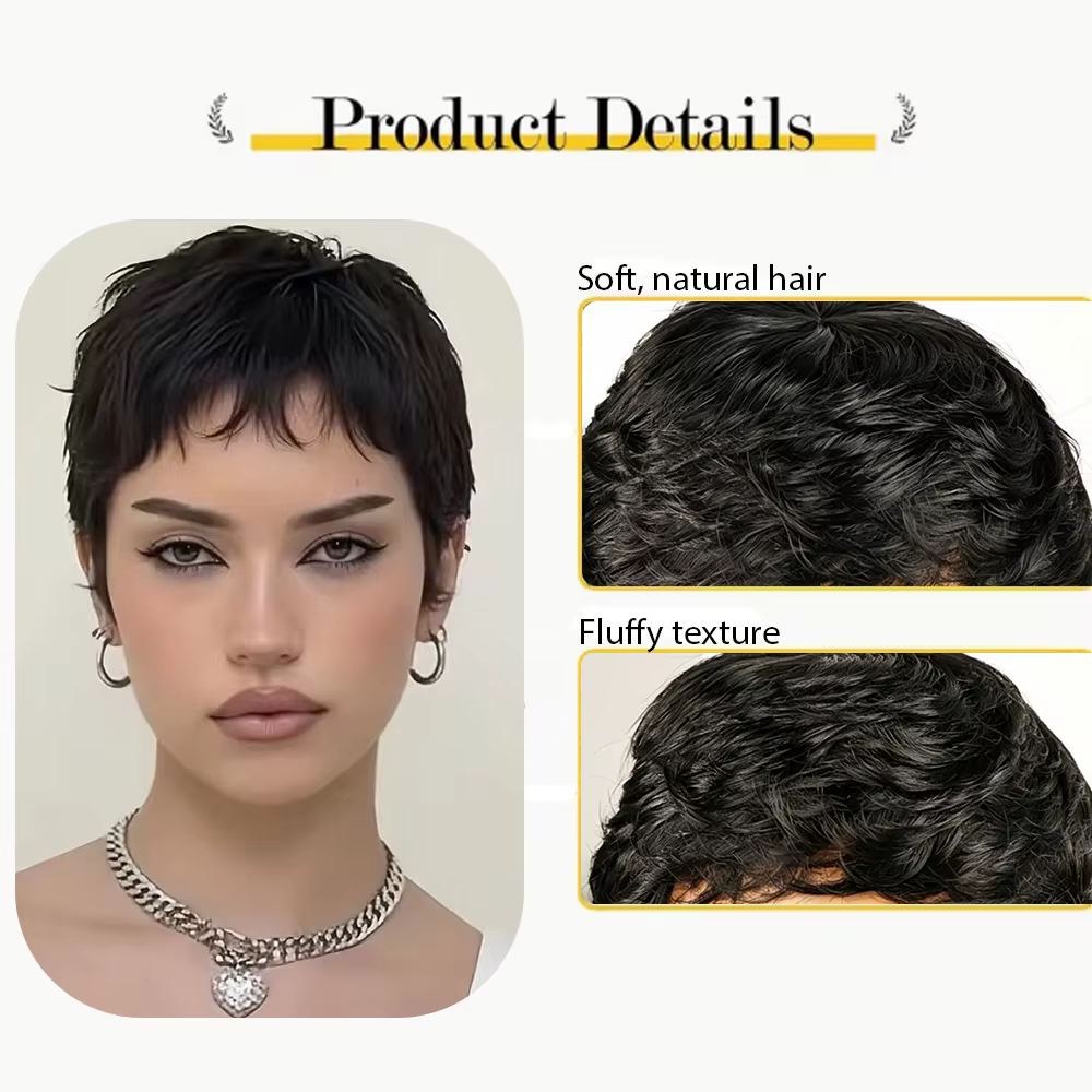 Perruque Pixie Noire Tendance Naturelle pour Femme