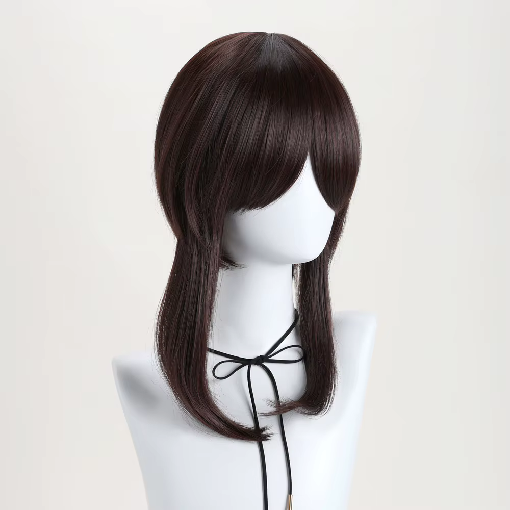 Perruque courte et droite synthétique marron pour femme