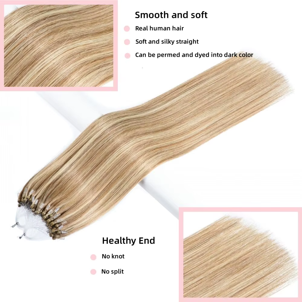 Extensions d'anneaux micro-boucles 100% cheveux humains