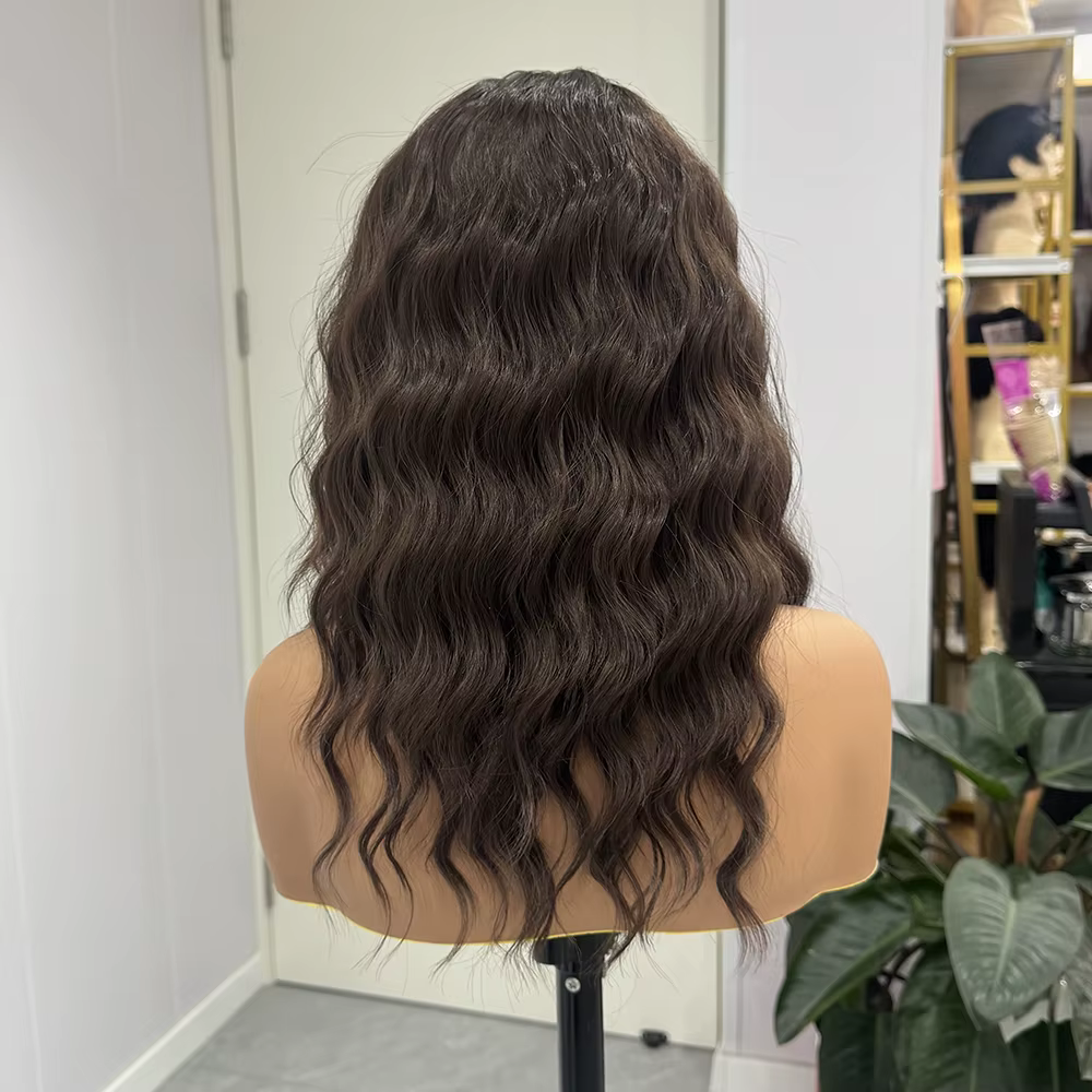 Perruque Synthétique Courte Ondulée Brun Foncé pour Femme