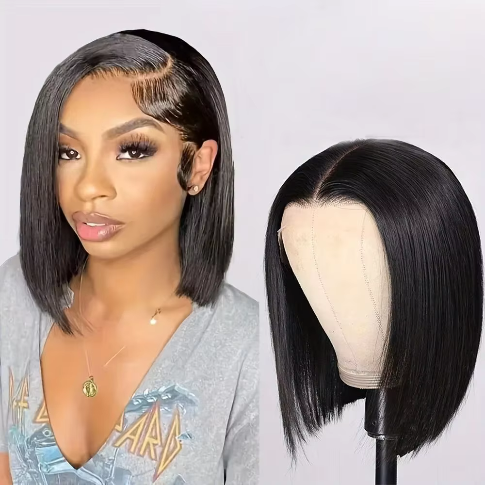 Pas cher court Bob perruques Double dessiné brut vietnamien sans colle droite perruque cheveux humains 13X4 Hd