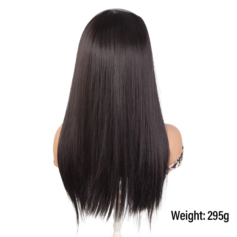 Demi-perruque tendance pour femme avec bandeau gris et cheveux synthétiques longs et raides