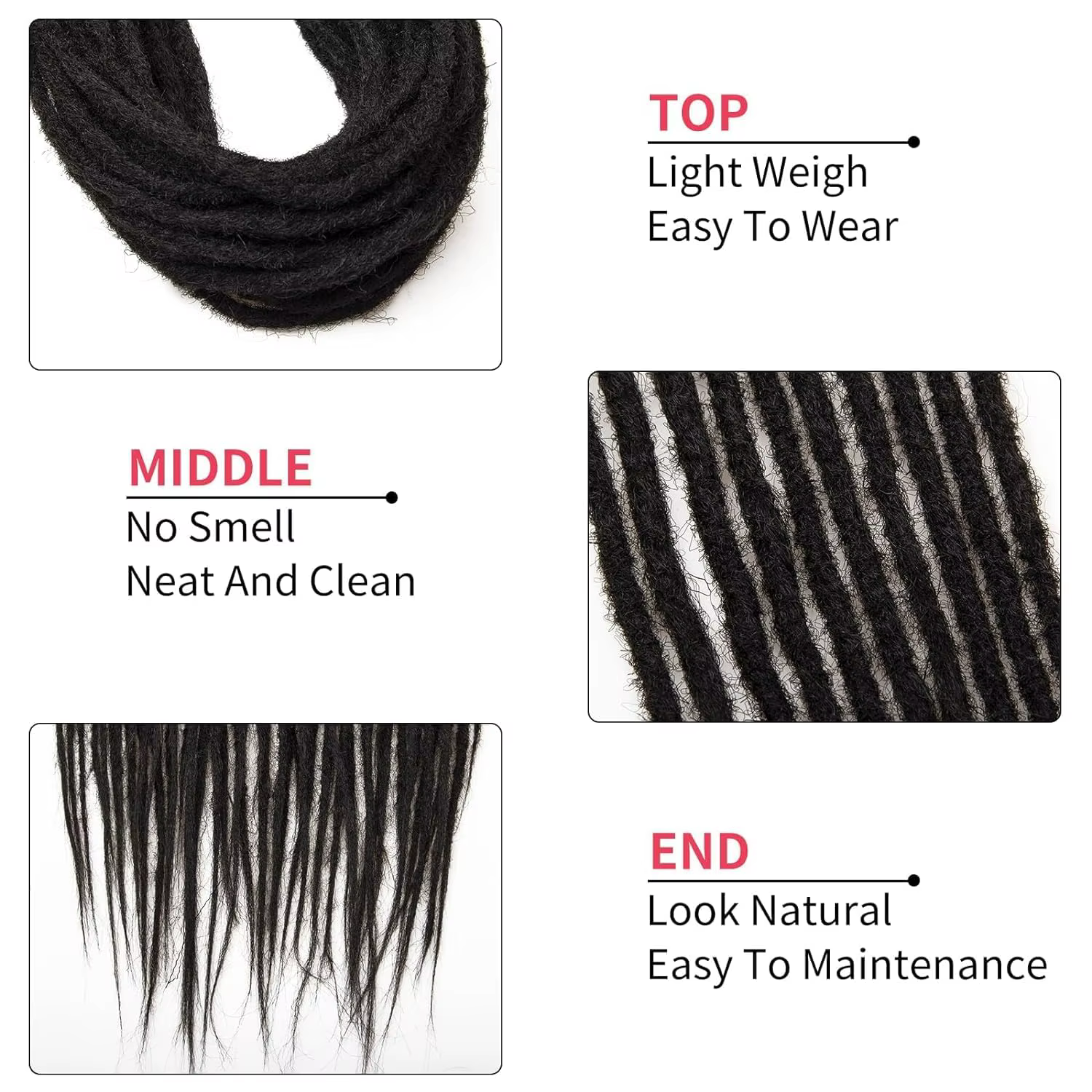 24 "Extensions de dreadlocks Crochet cheveux pour femmes 10 brins tresses