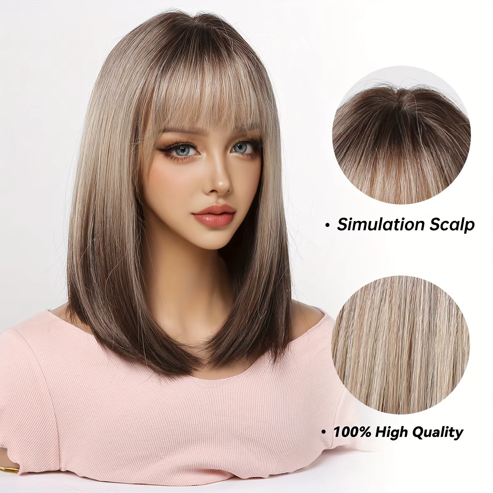 Perruque cheveux raides élégante