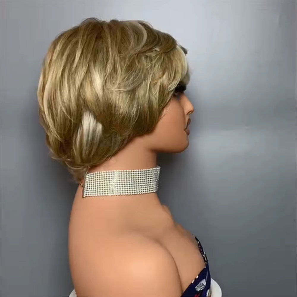 Hairugo-Perruques de cheveux humains droites avec frange