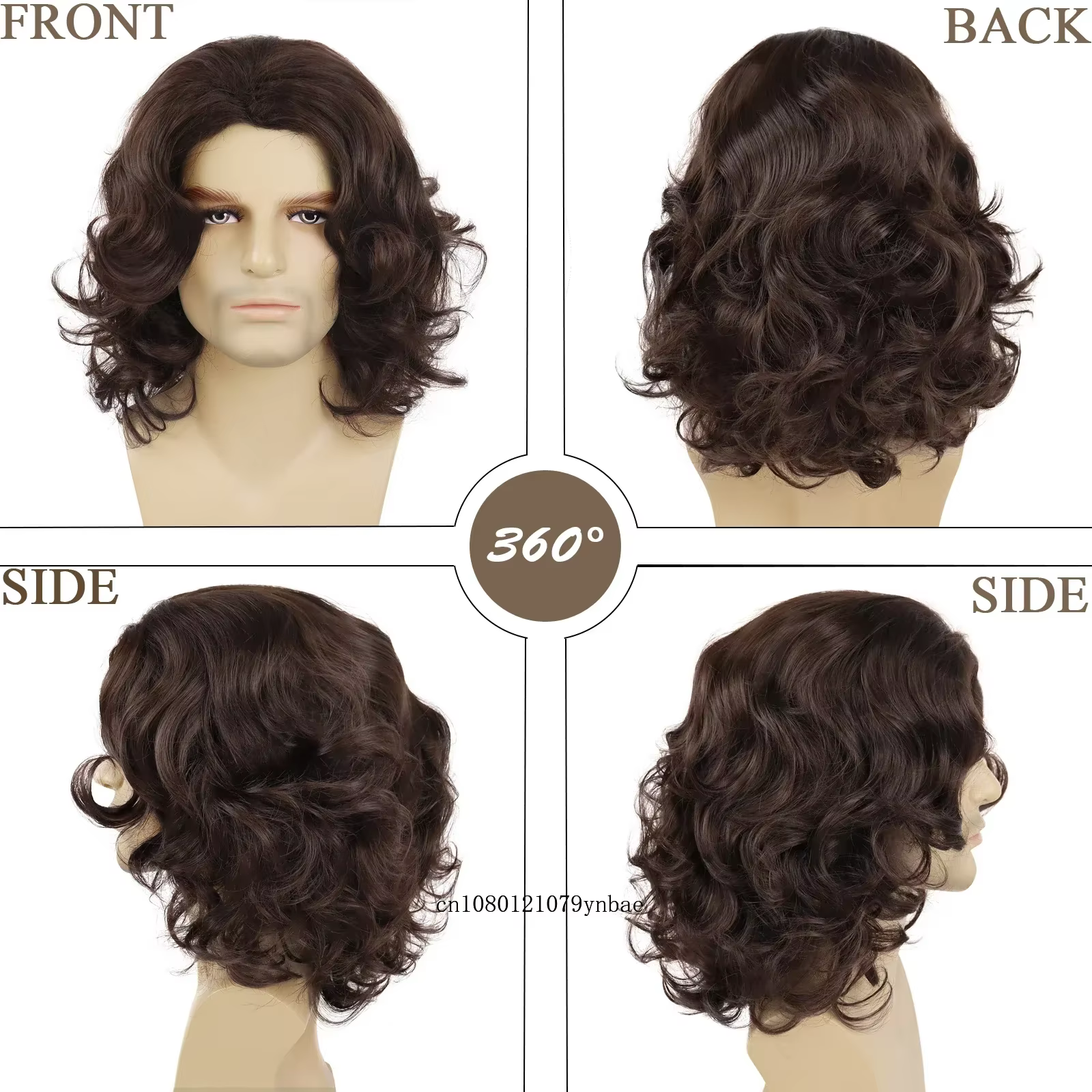 Perruque synthétique marron pour hommes