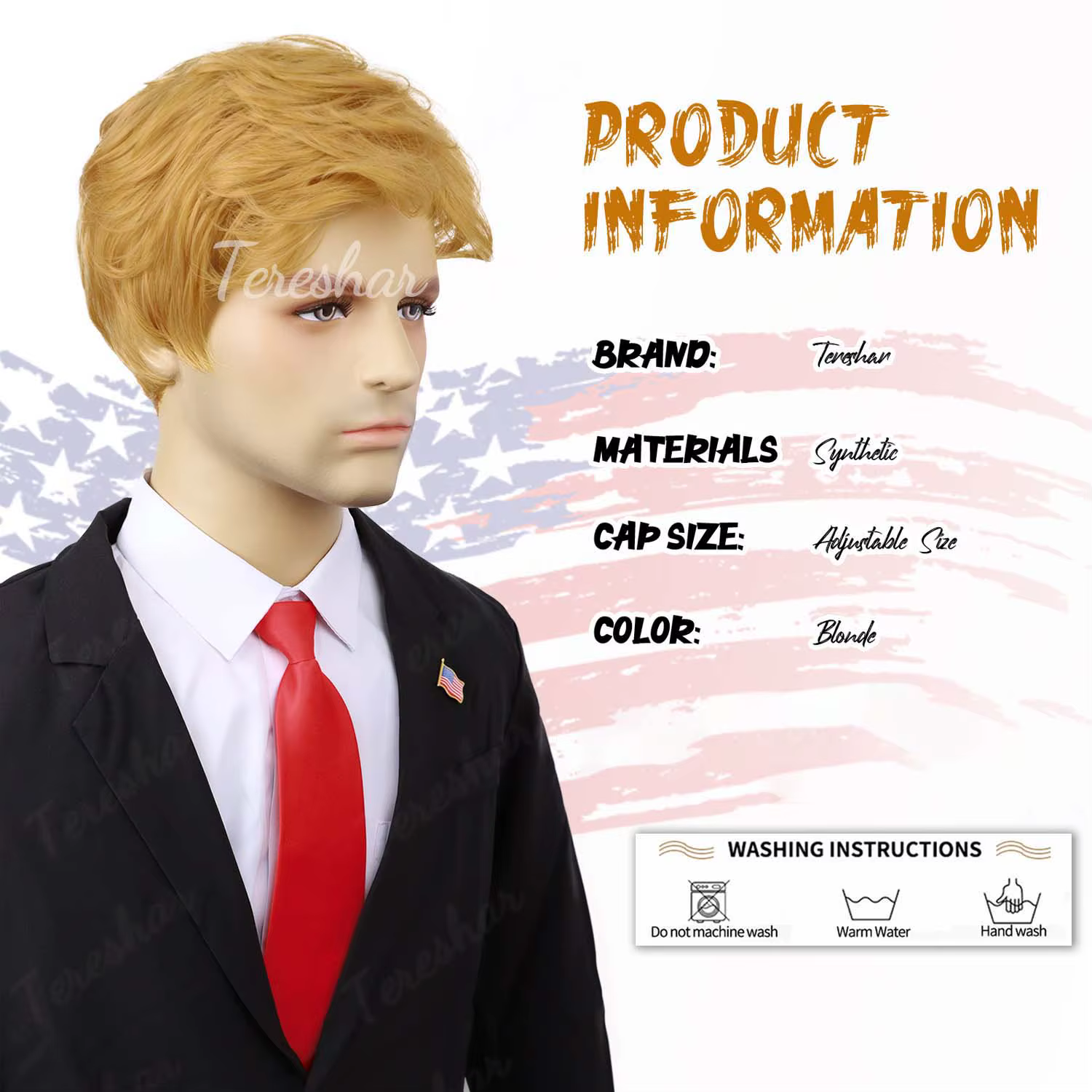 Perruque blonde synthétique pour costume pour hommes