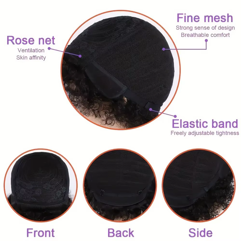 Perruque de cheveux humains courts afro bouclés Pixie pour femmes - 6 pouces noir naturel densité 150%