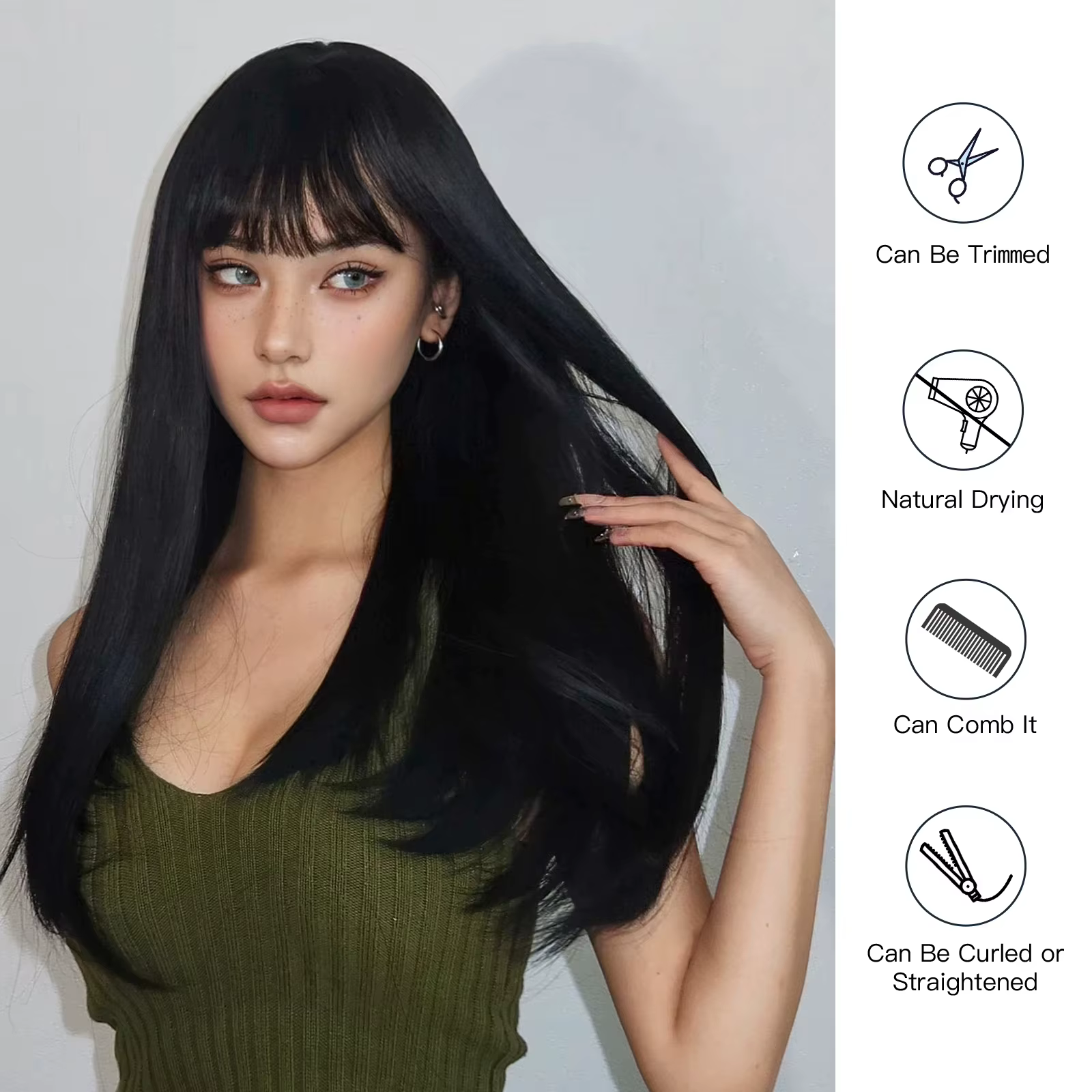 Nouvelle perruque synthétique de 26 pouces avec cheveux longs et raides – parfaite pour le cosplay d'Halloween