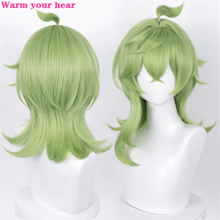 Perruque de Cosplay longue de 55cm avec faux cuir chevelu vert