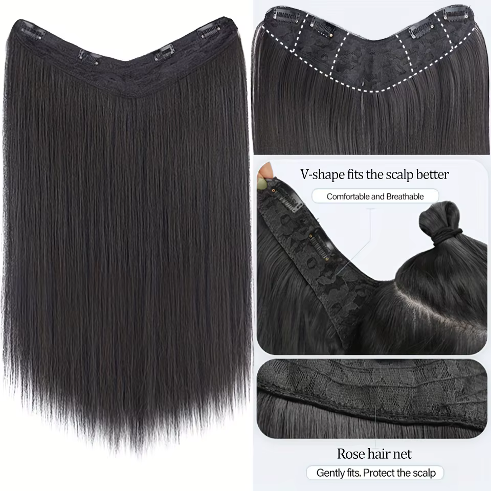 Extensions de cheveux synthétiques longues et lisses avec Clip en une seule pièce