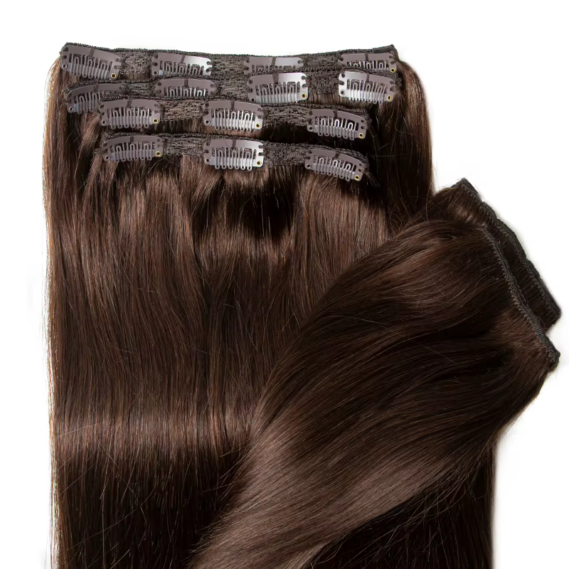 Extensions de Cheveux Humains à réinitialisation Brun Foncé