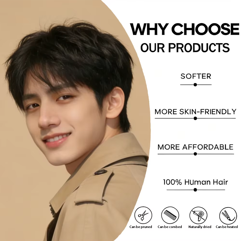 Perruque courte et droite pour homme