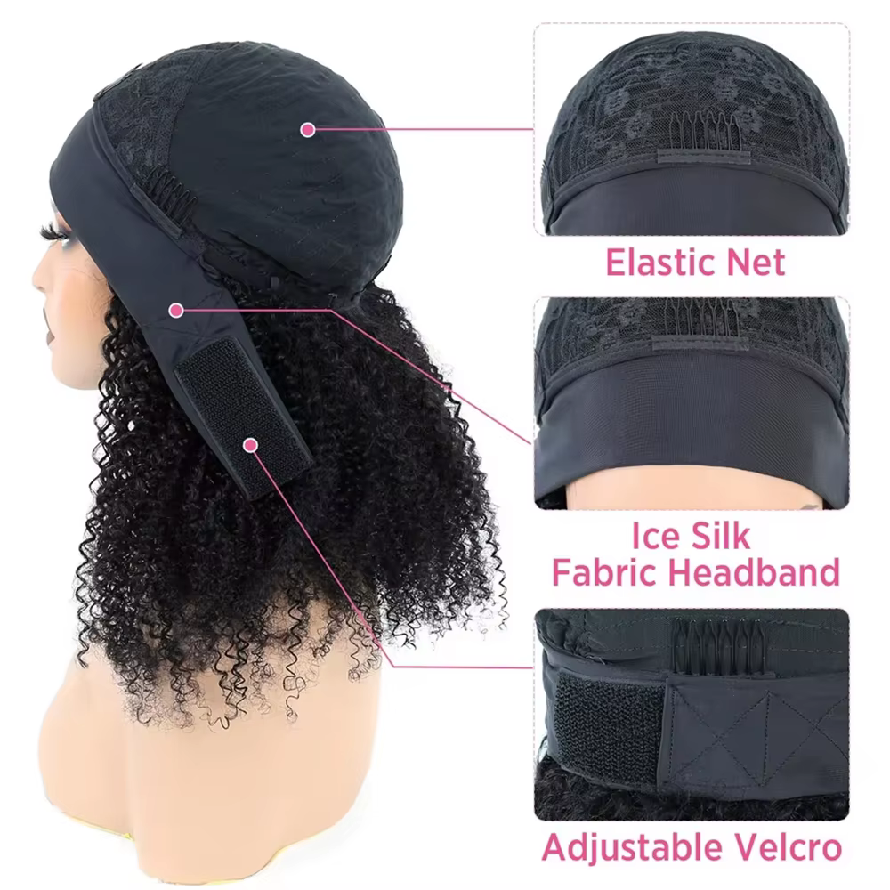 Perruque bandeau bouclée crépue 100% cheveux humains, perruques bob bouclées pour femmes, vraies perruques bobo en cheveux vierges, perruque entièrement fabriquée à la machine, noir naturel