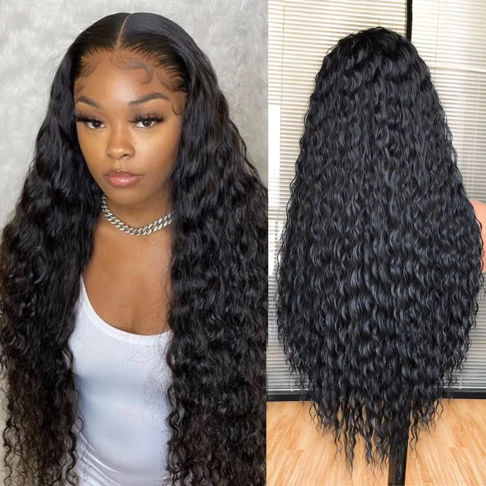 Perruque Lace Front Wig synthétique bouclée longue noire 13*3