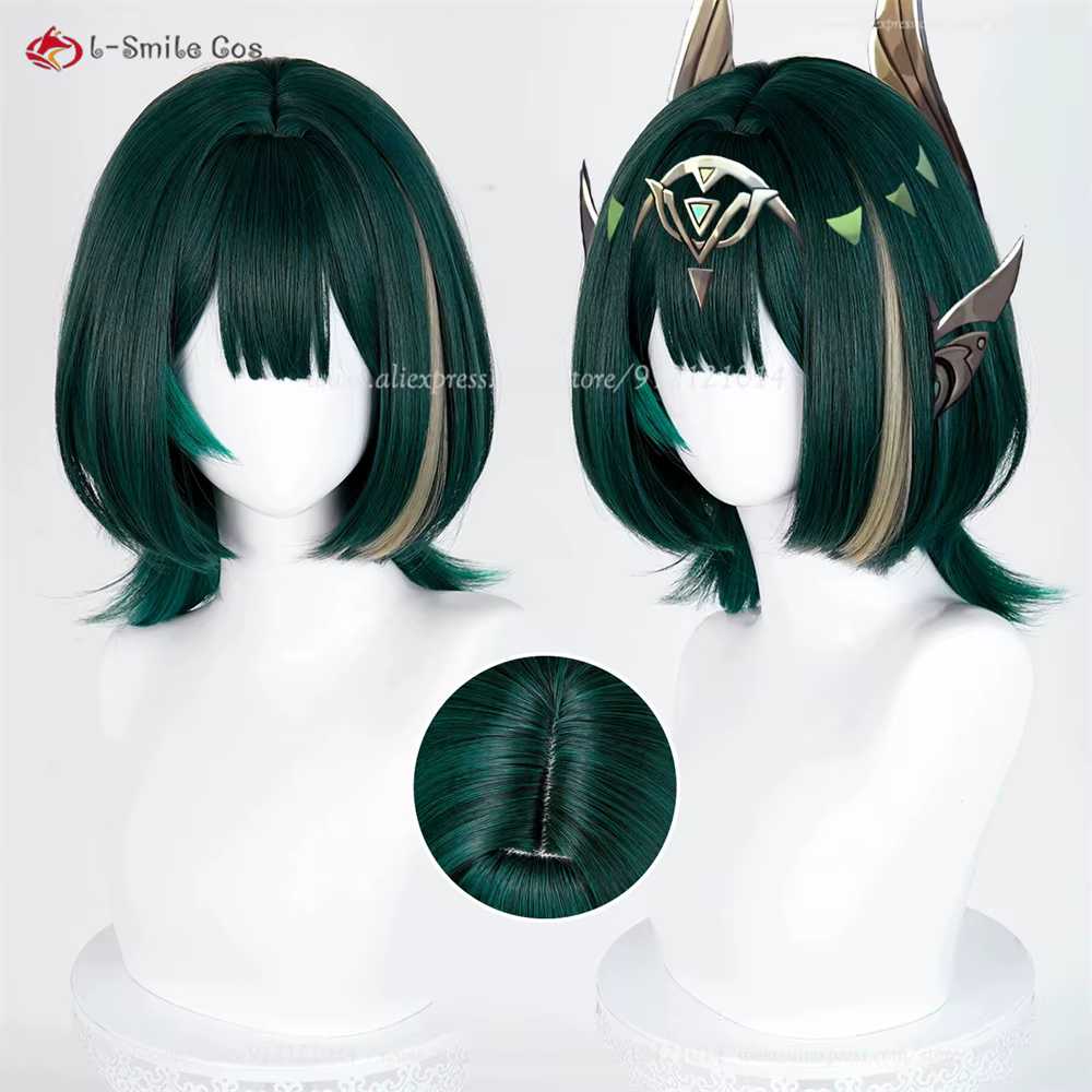 Nefer Cosplay perruque 36 cm vert reflets perruques pour femmes