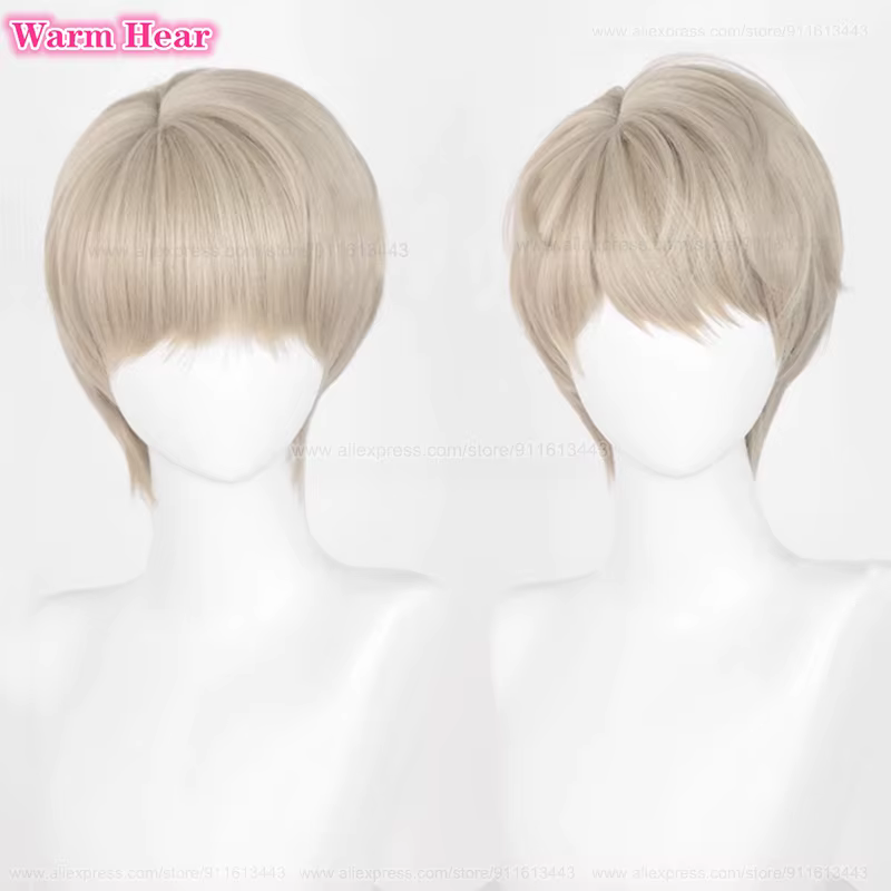 Xavier perruque synthétique jeu court unisexe 30 cm gris clair or/gris Cosplay Anime perruques résistant à la chaleur