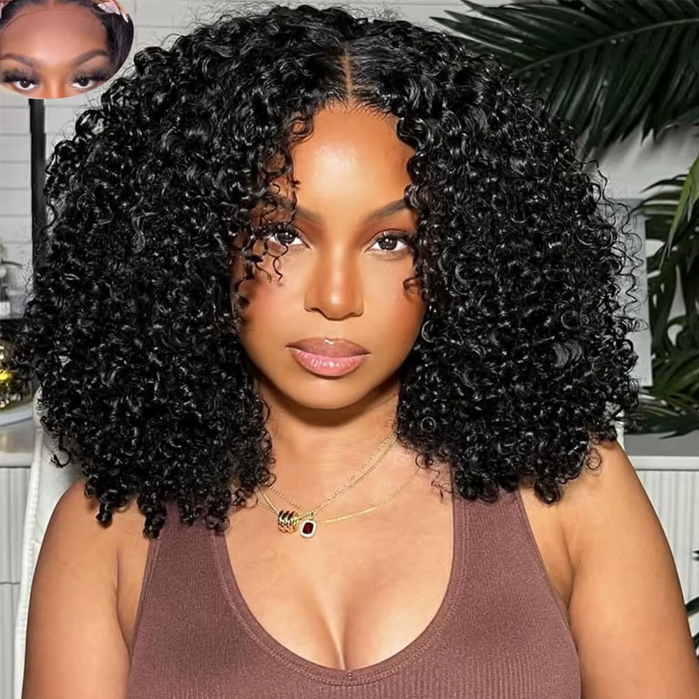 Perruque sans colle bouclée crépue 13x6 en cheveux humains