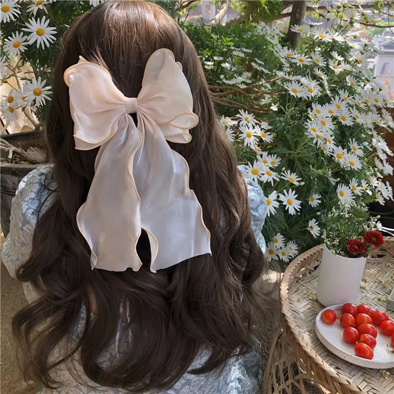 Pinces à cheveux avec nœud en mousseline de soie pour filles