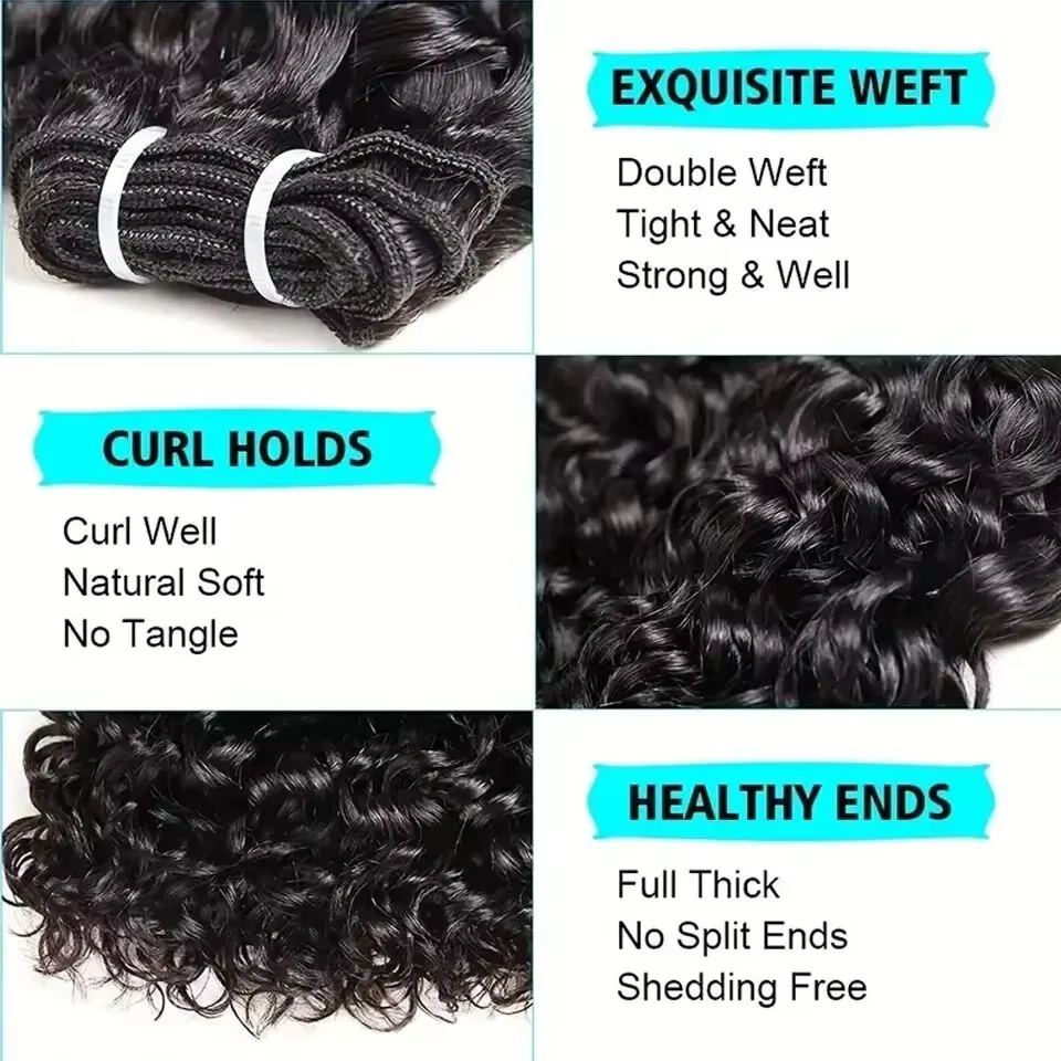 Cheveux brésiliens courts crépus bouclés paquets avec fermeture 100% non transformés Extension de trame