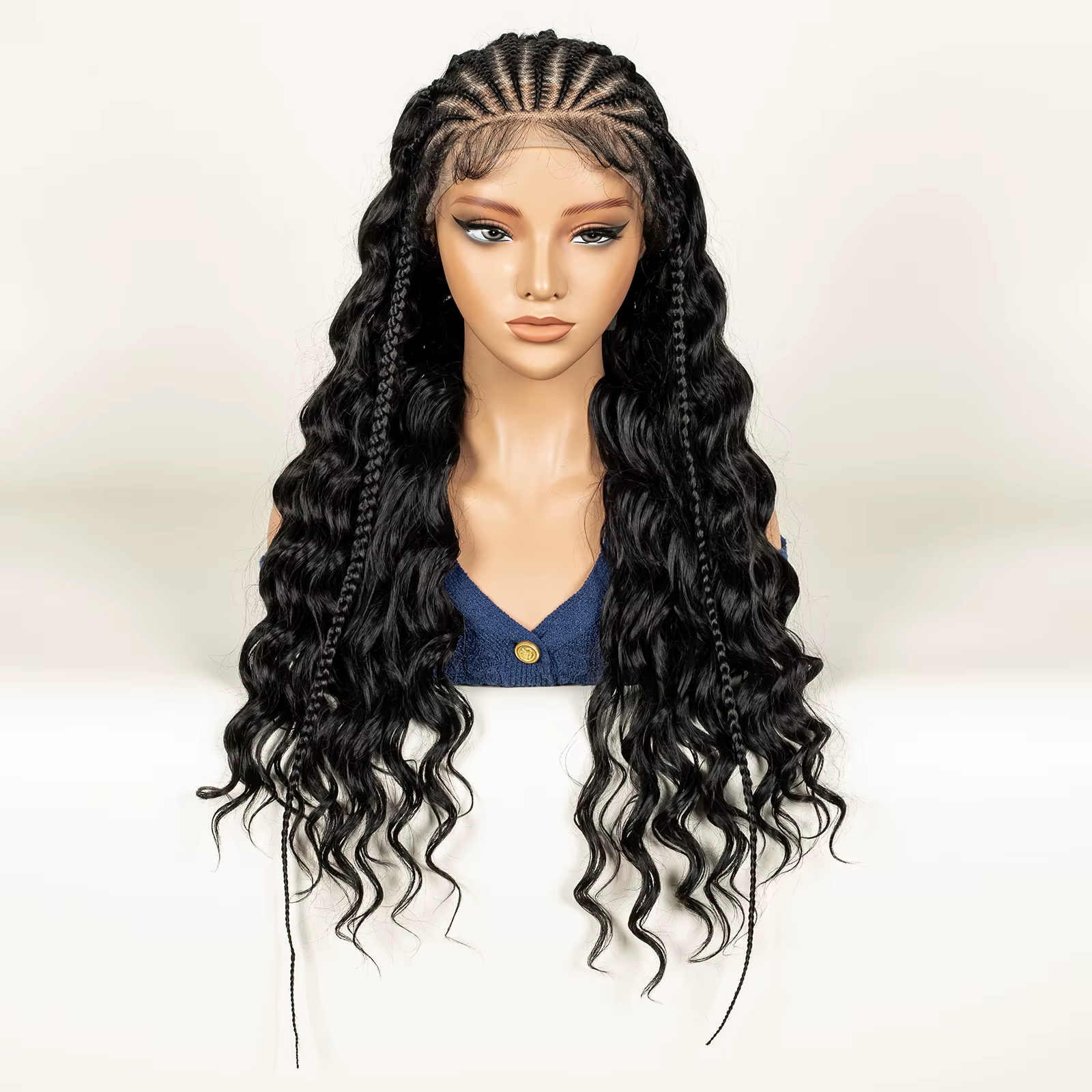 Fulani perruque tressée avec cheveux mi-bouclés synthétique 13x6 Transparent dentelle avant