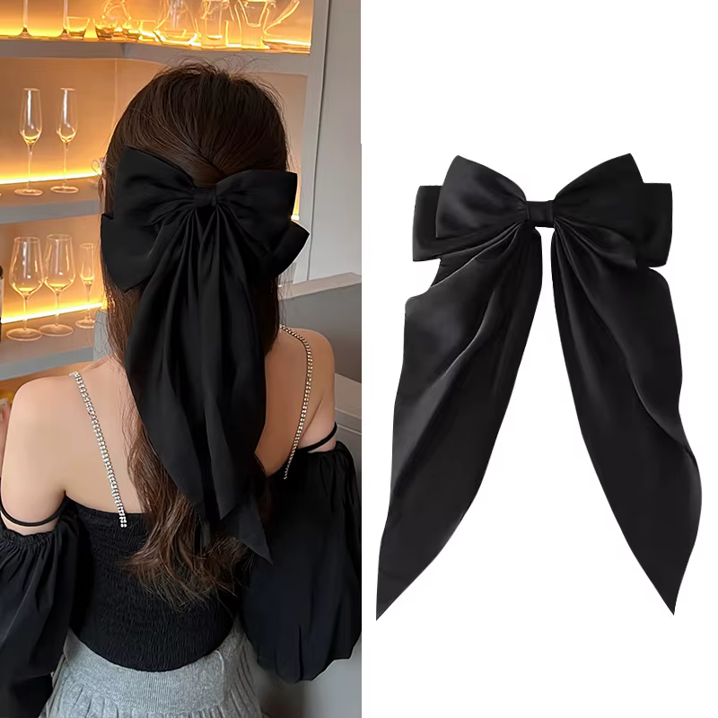 Pince à Cheveux Élégante en Satin de Couleur Unie pour Fille