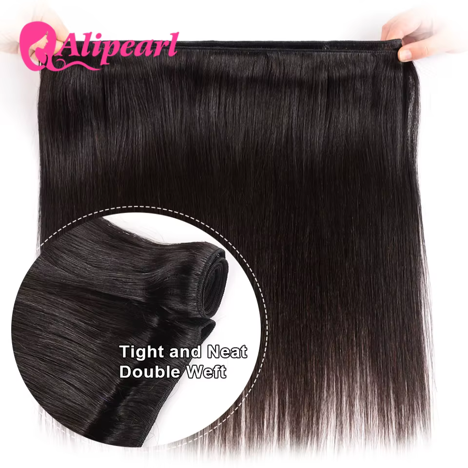 AliPearl cheveux 100% cheveux humains paquets avec 4x4 dentelle fermeture brésilienne cheveux raides armure 3 paquets Ali perle Extension de cheveux