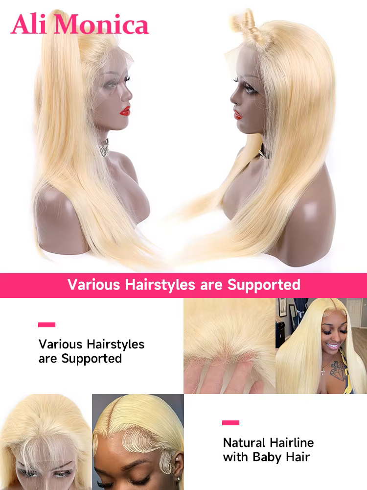 Perruque Lace Front Wig 360 Brésilienne Naturelle, Cheveux Humains, Couleur Blond Miel 613, 13x4, 13x6, 40 Pouces, en Solde