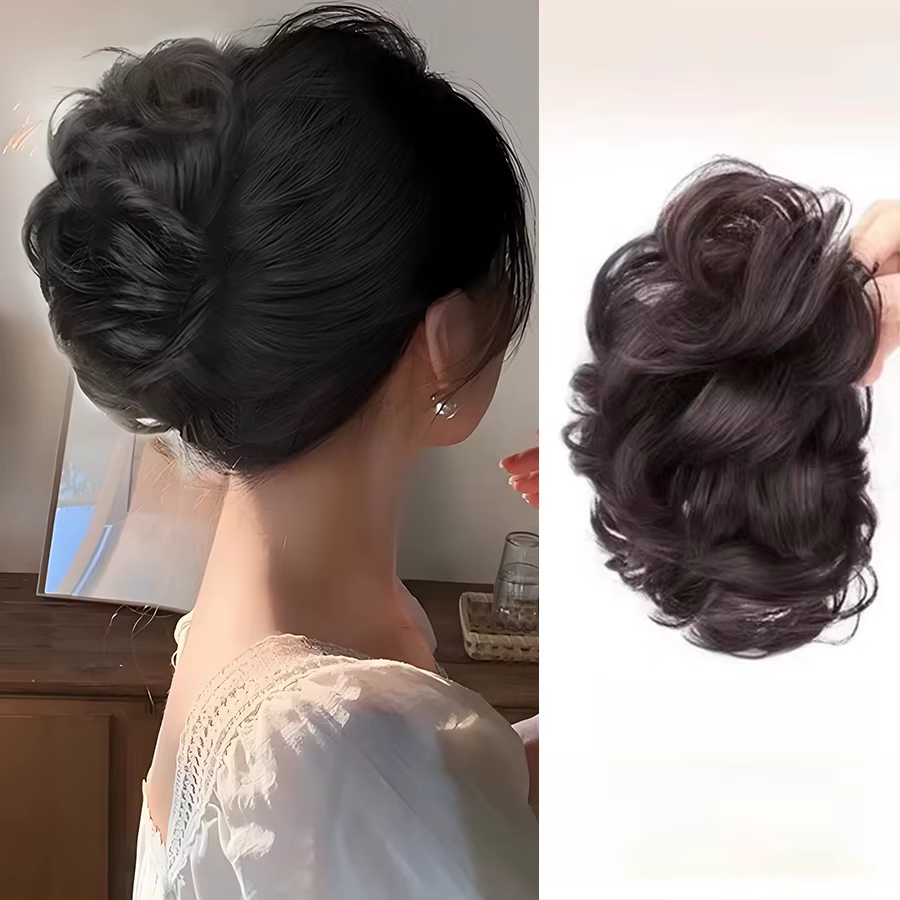 Perruque synthétique pour femmes – Chignon à bourgeons de fleurs paresseux de style chouchou