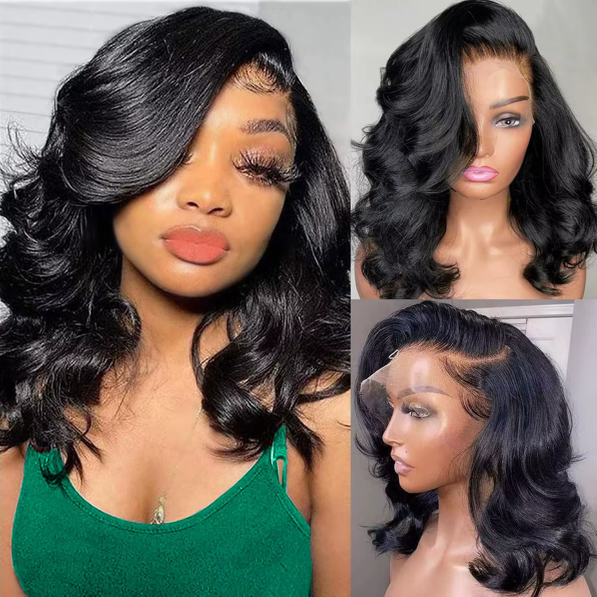 Perruque de gingembre cheveux humains Orange vague de corps Bob
