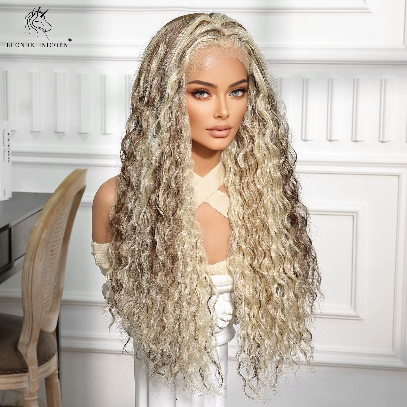 Perruque Lace Front Wig bouclée licorne Blonde pour femmes