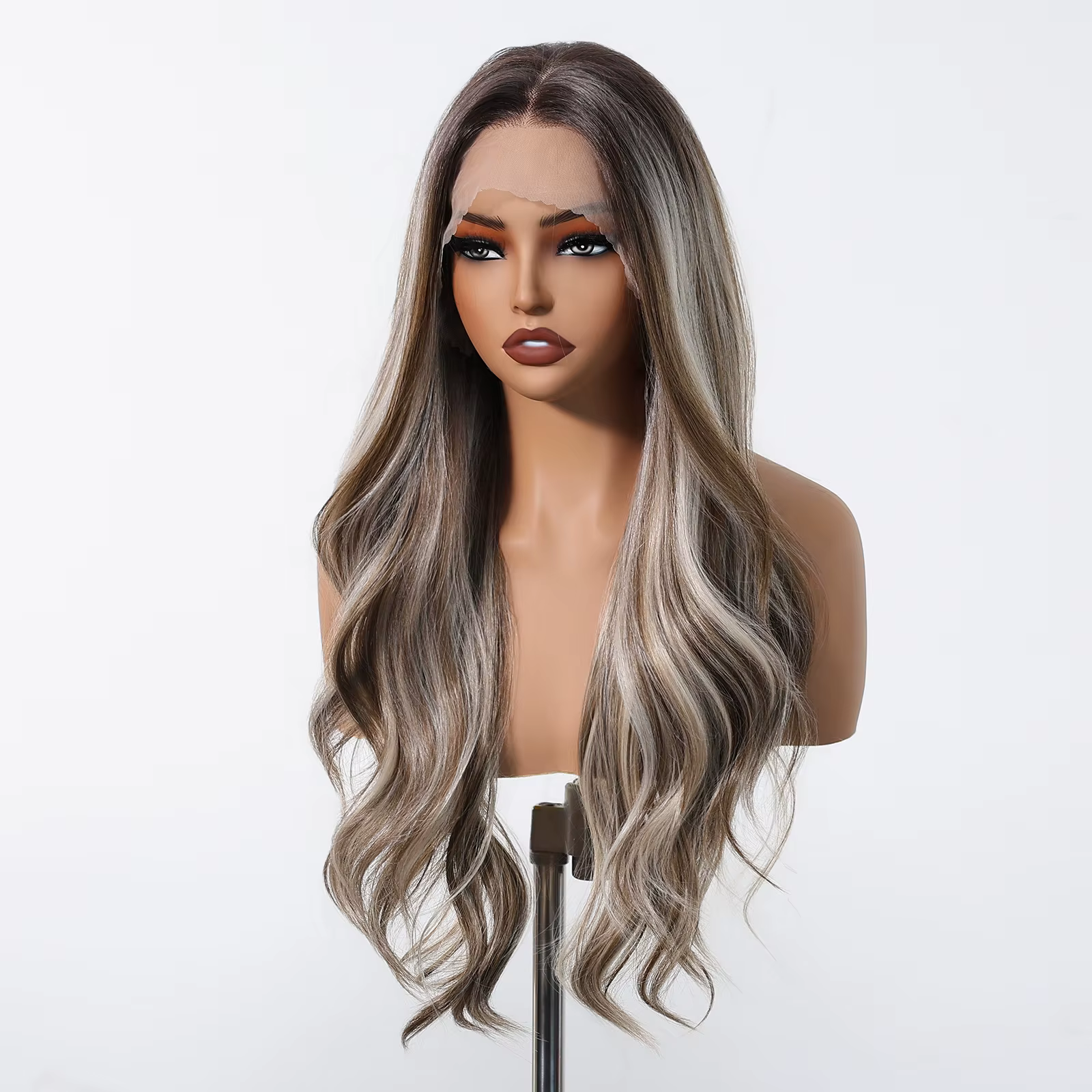 DWY – perruque Lace Front Wig synthétique à reflets bruns et blonds, longue et ondulée, 13x6, avec raie libre, naturelle, résistante à la chaleur, pour femmes